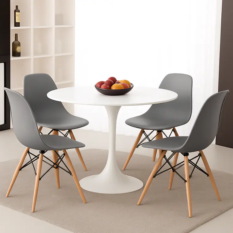 Comedor Siena redondo blanco 100 cm con 4 Sillas Eames 5