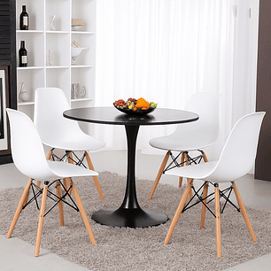 Comedor Siena redondo negro 80 cm con 4 Sillas Eames