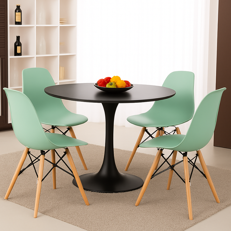 Comedor Siena redondo negro 80 cm con 4 Sillas Eames 5