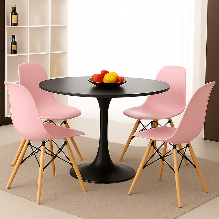 Comedor Siena redondo negro 80 cm con 4 Sillas Eames 4