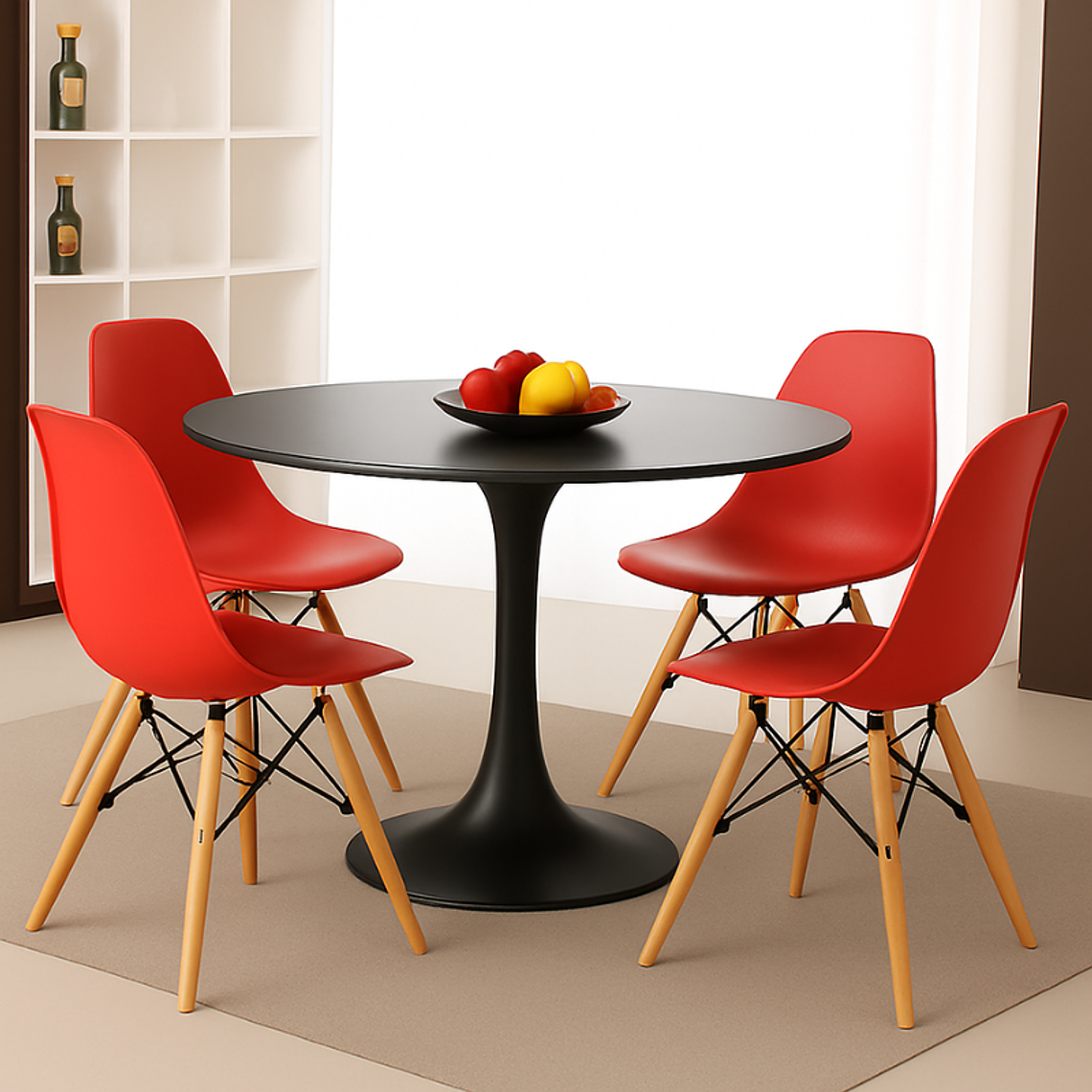 Comedor Siena redondo negro 80 cm con 4 Sillas Eames 6
