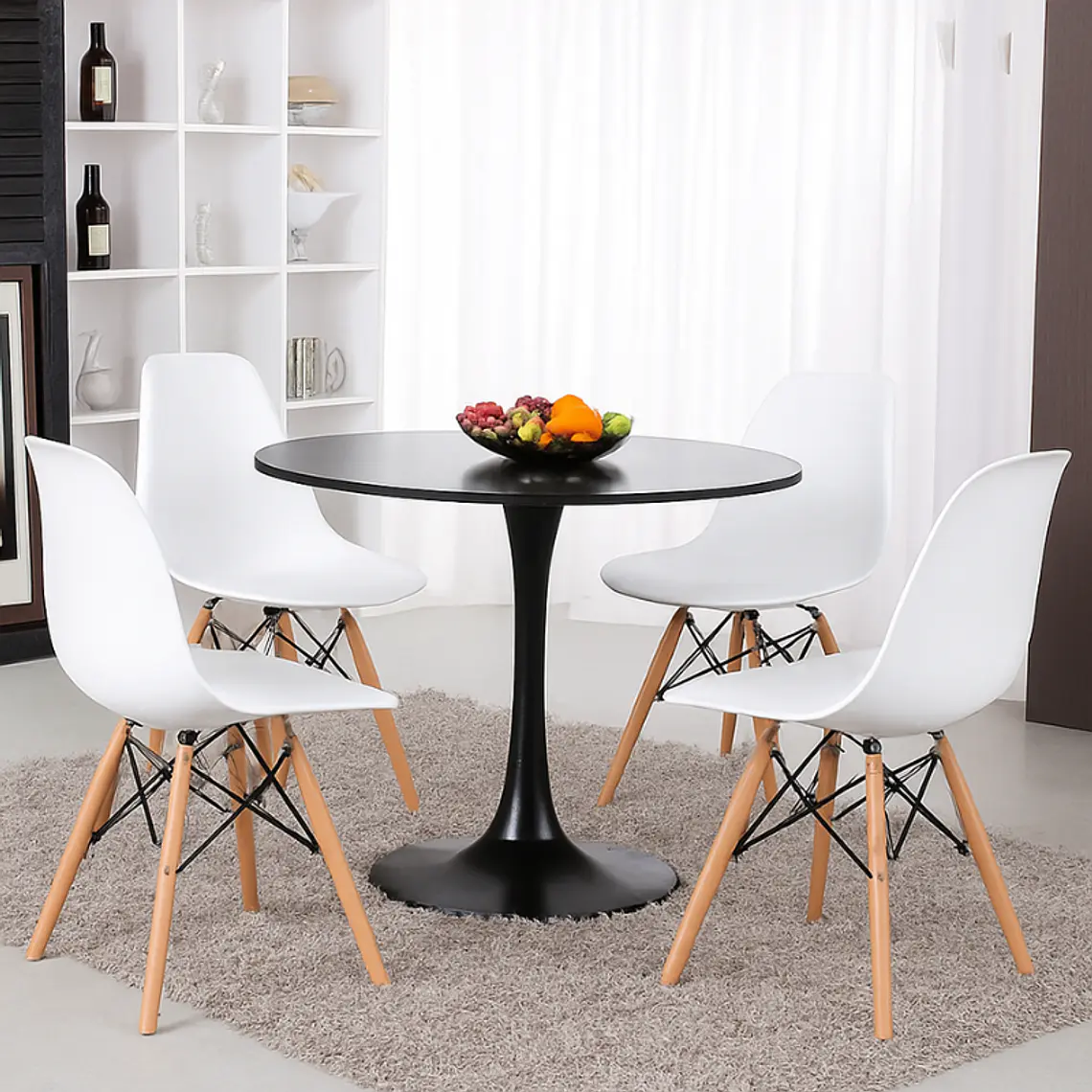 Comedor Siena redondo negro 100 cm con 4 Sillas Eames 2