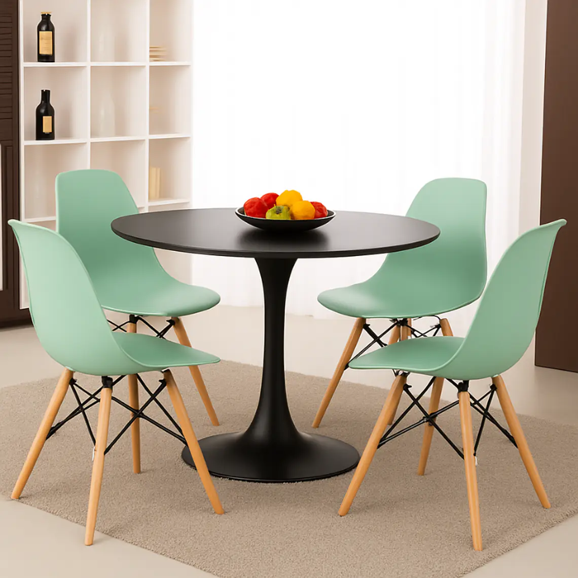 Comedor Siena redondo negro 100 cm con 4 Sillas Eames 5