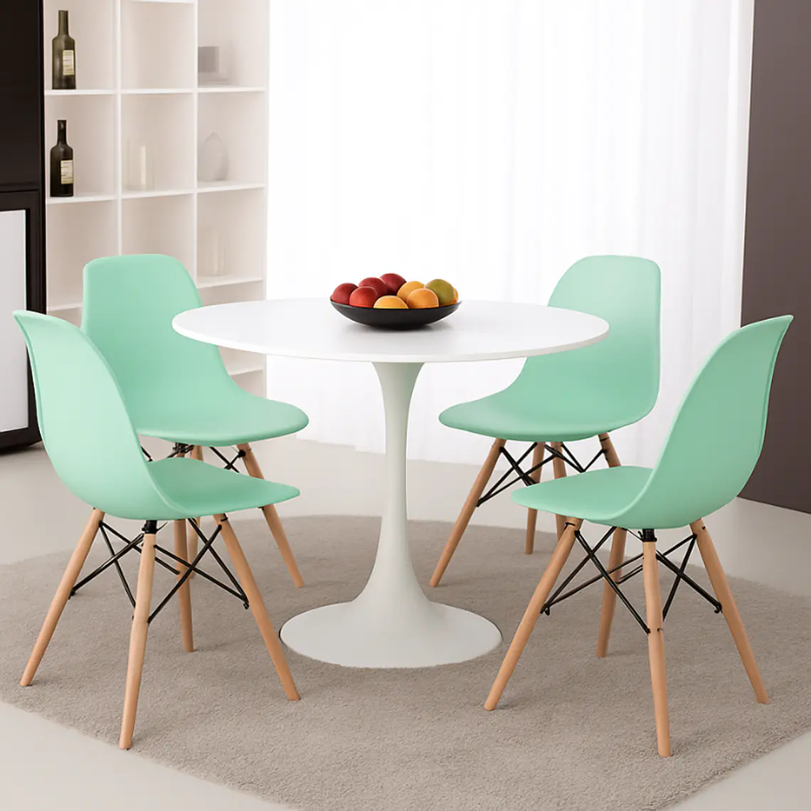 Comedor Siena redondo negro 80 cm con 4 Sillas Eames 4