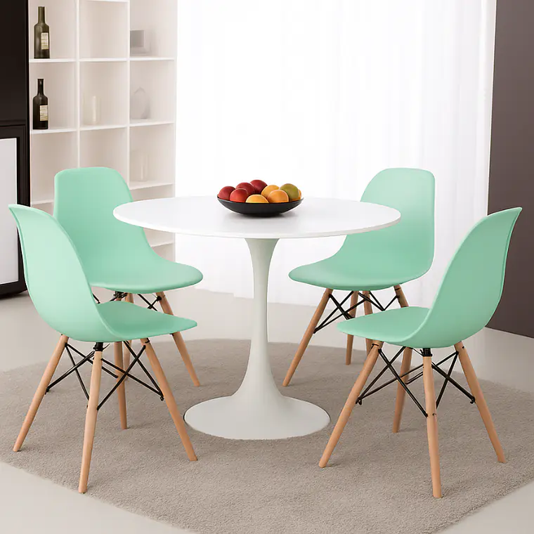 Comedor Siena redondo negro 80 cm con 4 Sillas Eames 4
