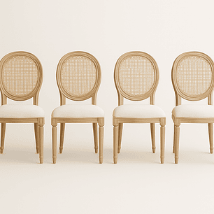 Pack de 4 Sillas de Comedor Madera Acolchada Luis XV
