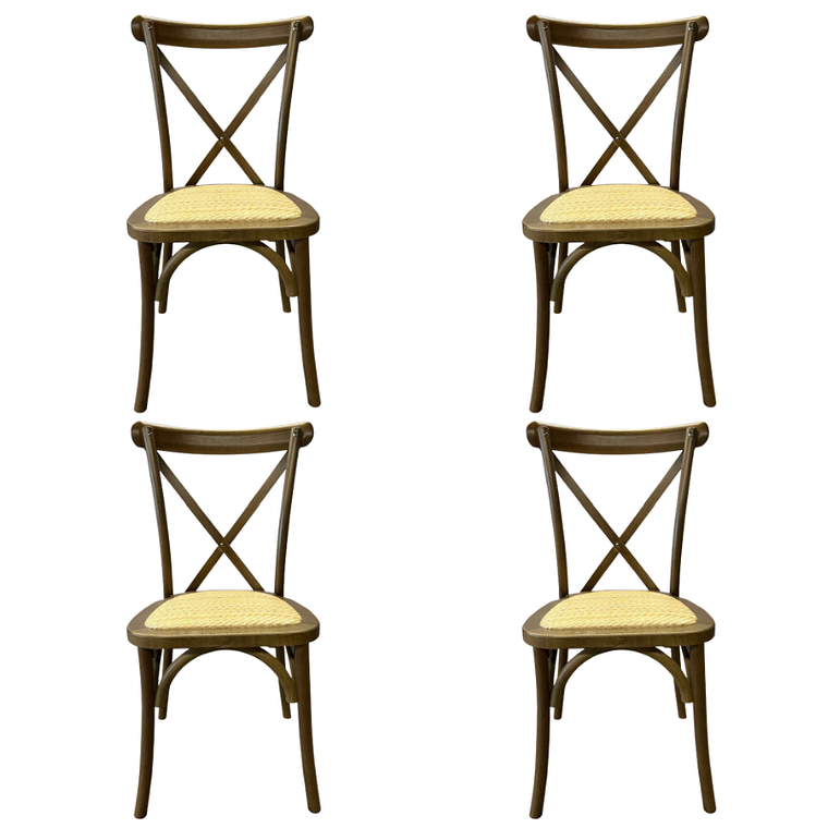 Comedor Dakota redonda vidrio 100 cm con 4 Sillas Crossback Danubio Madera 6