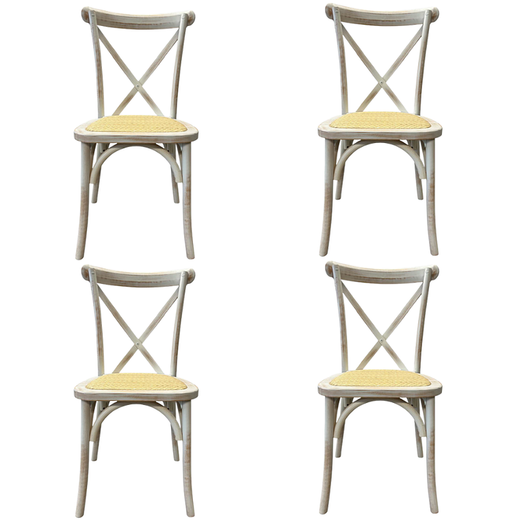 Comedor Dakota redonda vidrio 100 cm con 4 Sillas Crossback Danubio Madera 7