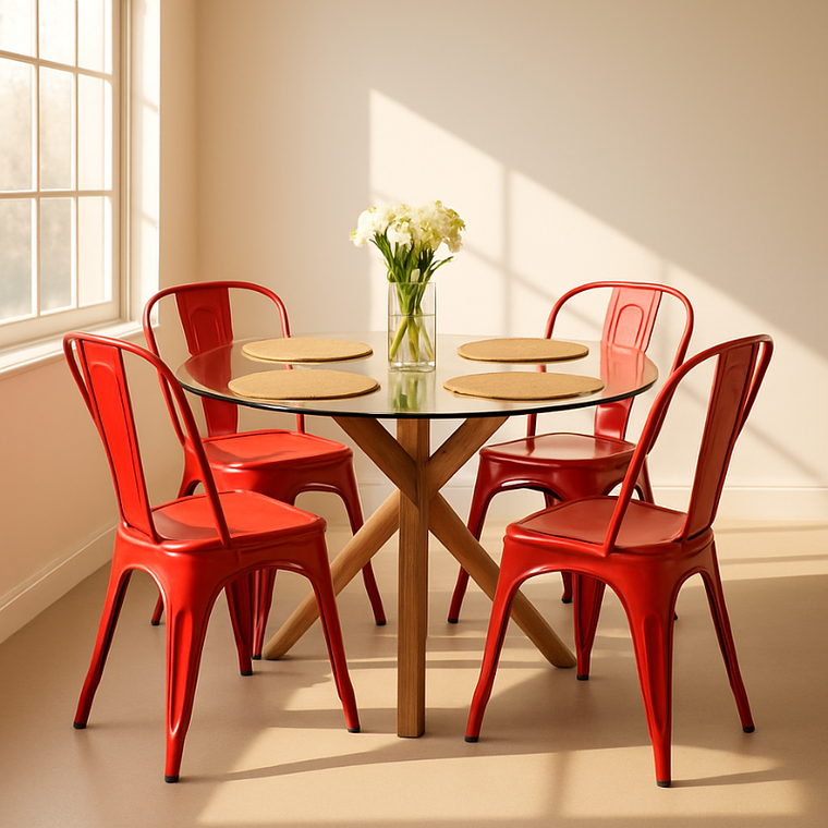 Comedor Fenix Classic redondo vidrio 100 cm con 4 Sillas Tolix  3