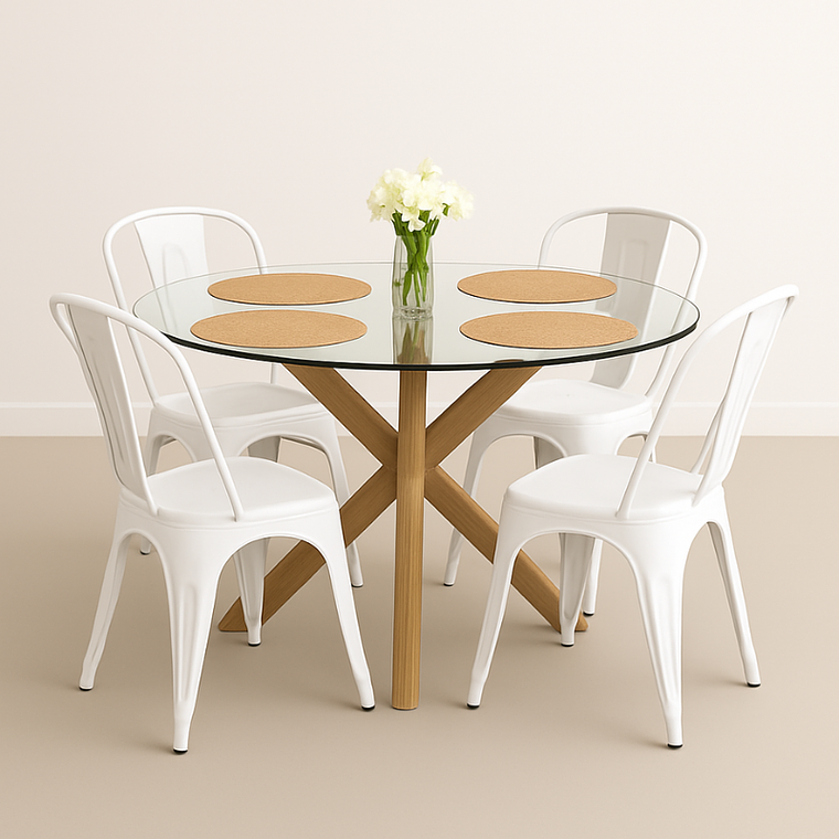 Comedor Fenix Classic redondo vidrio 120 cm con 4 Sillas Tolix  3