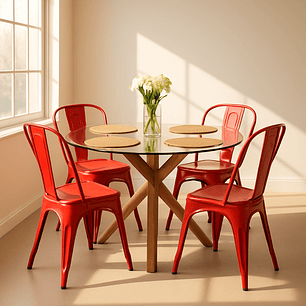 Comedor Fenix Classic redondo vidrio 120 cm con 4 Sillas Tolix 