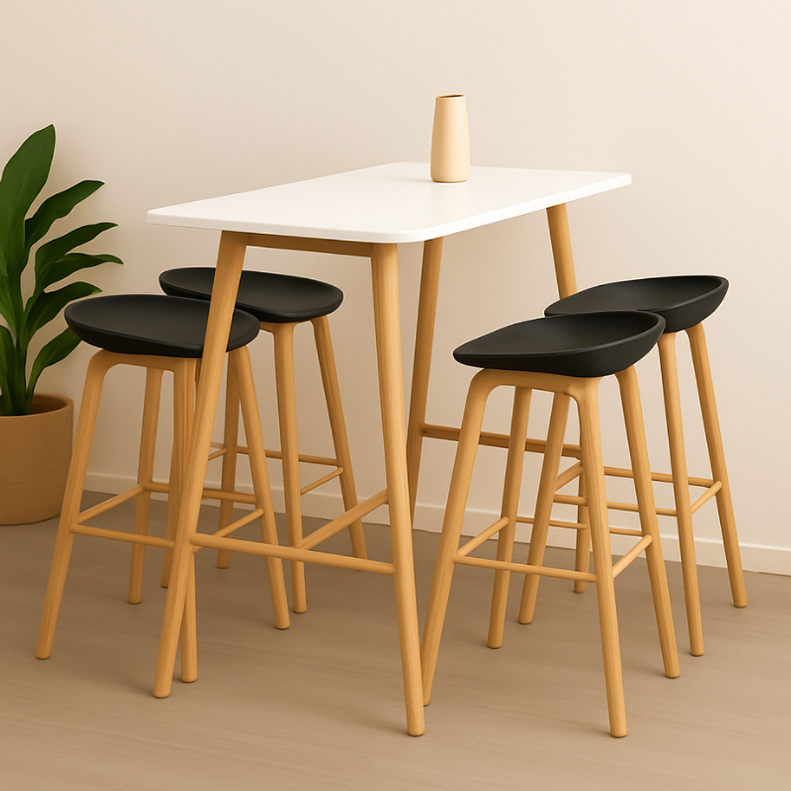 Comedor Patagonia Mesa Bar Alta blanca 120x60 cm con 4 Taburetes Nordicos 2