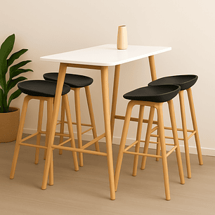 Comedor Patagonia Mesa Bar Alta blanca 120x60 cm con 4 Taburetes Nordicos