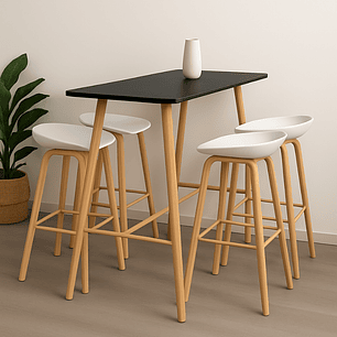 Comedor Patagonia Mesa Bar Alta negra 120x60 cm con 4 Taburetes Nordicos