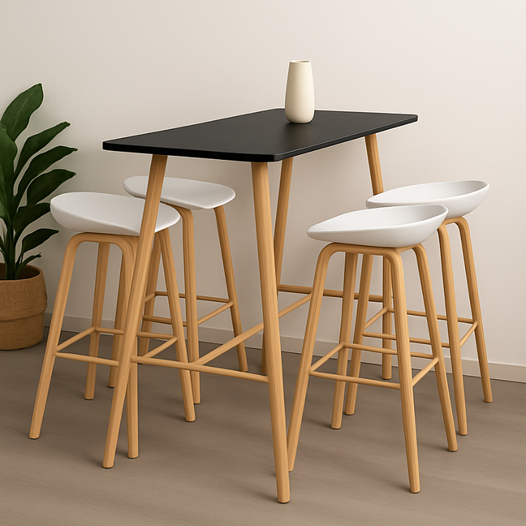 Comedor Patagonia Mesa Bar Alta negra 120x60 cm con 4 Taburetes Nordicos 1