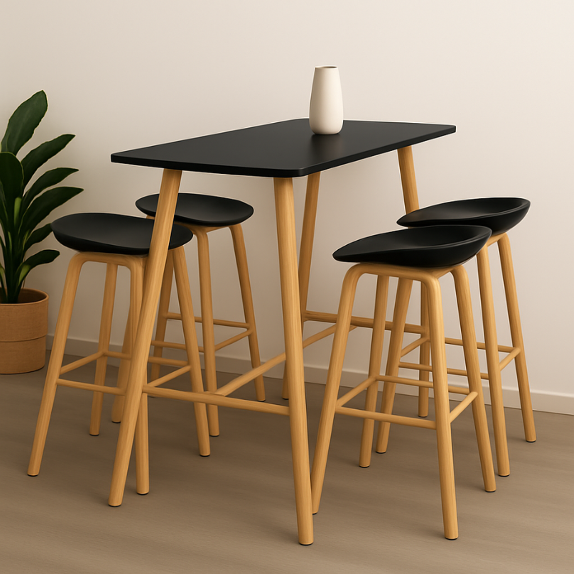 Comedor Patagonia Mesa Bar Alta negra 120x60 cm con 4 Taburetes Nordicos 2