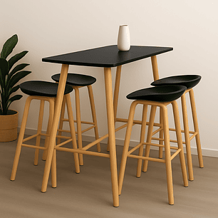 Comedor Patagonia Mesa Bar Alta negra 120x60 cm con 4 Taburetes Nordicos