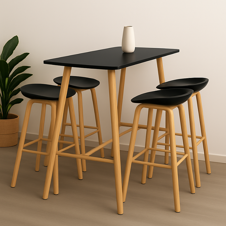 Comedor Patagonia Mesa Bar Alta negra 120x60 cm con 4 Taburetes Nordicos 2