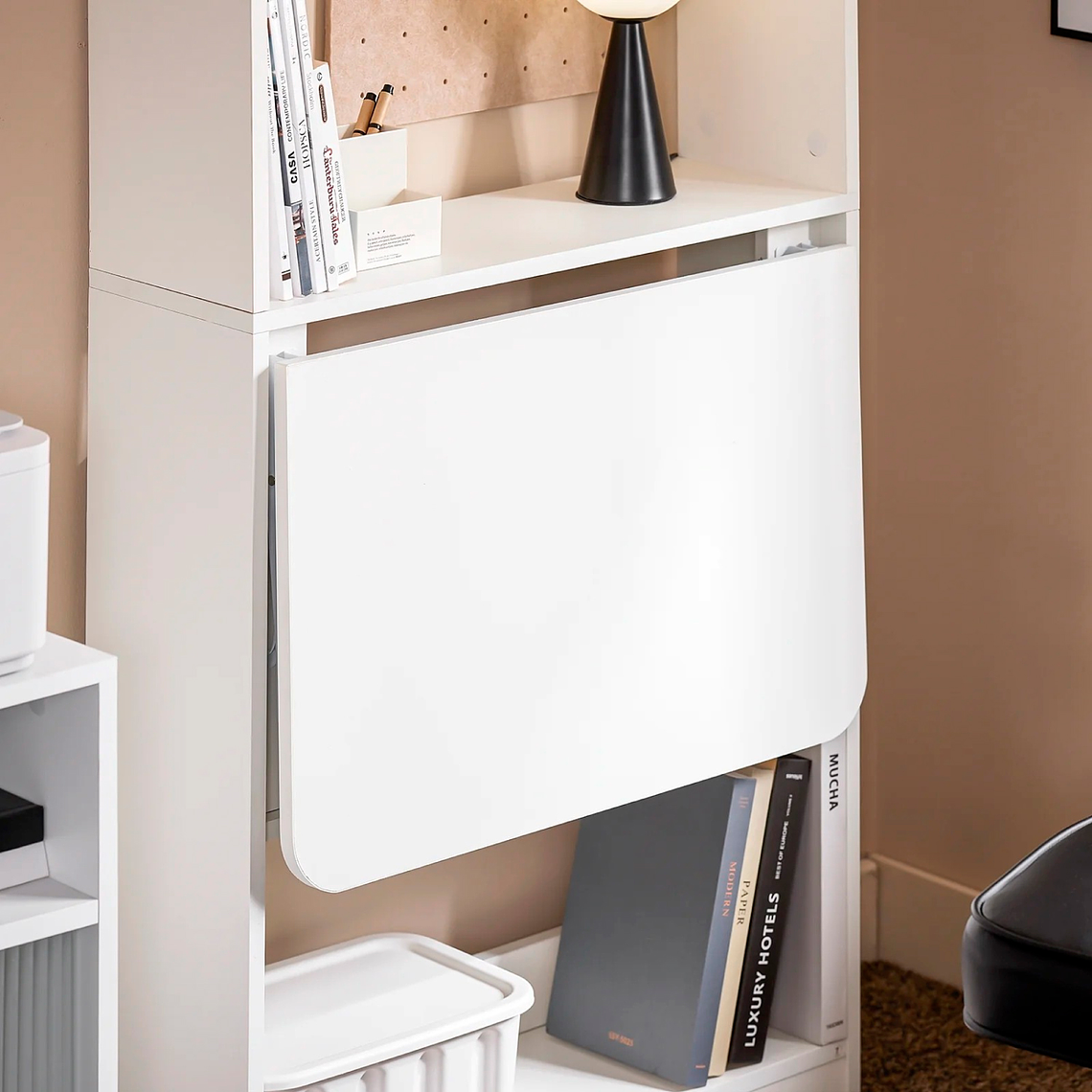 Estantería con Escritorio Plegable Compacto - Blanco 4