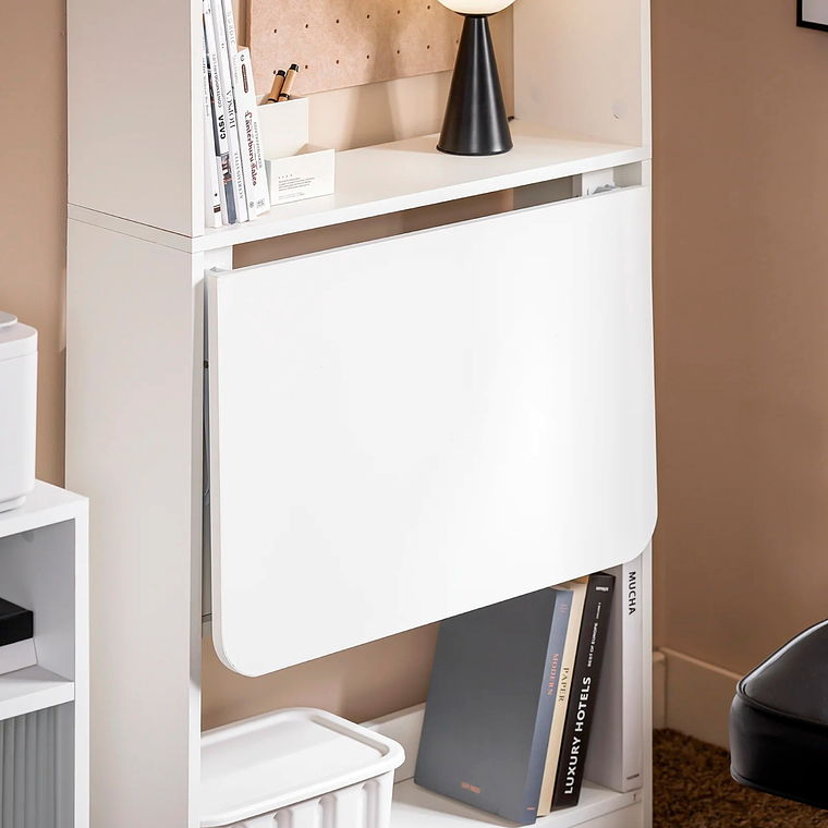Estantería con Escritorio Plegable Compacto - Blanco 4
