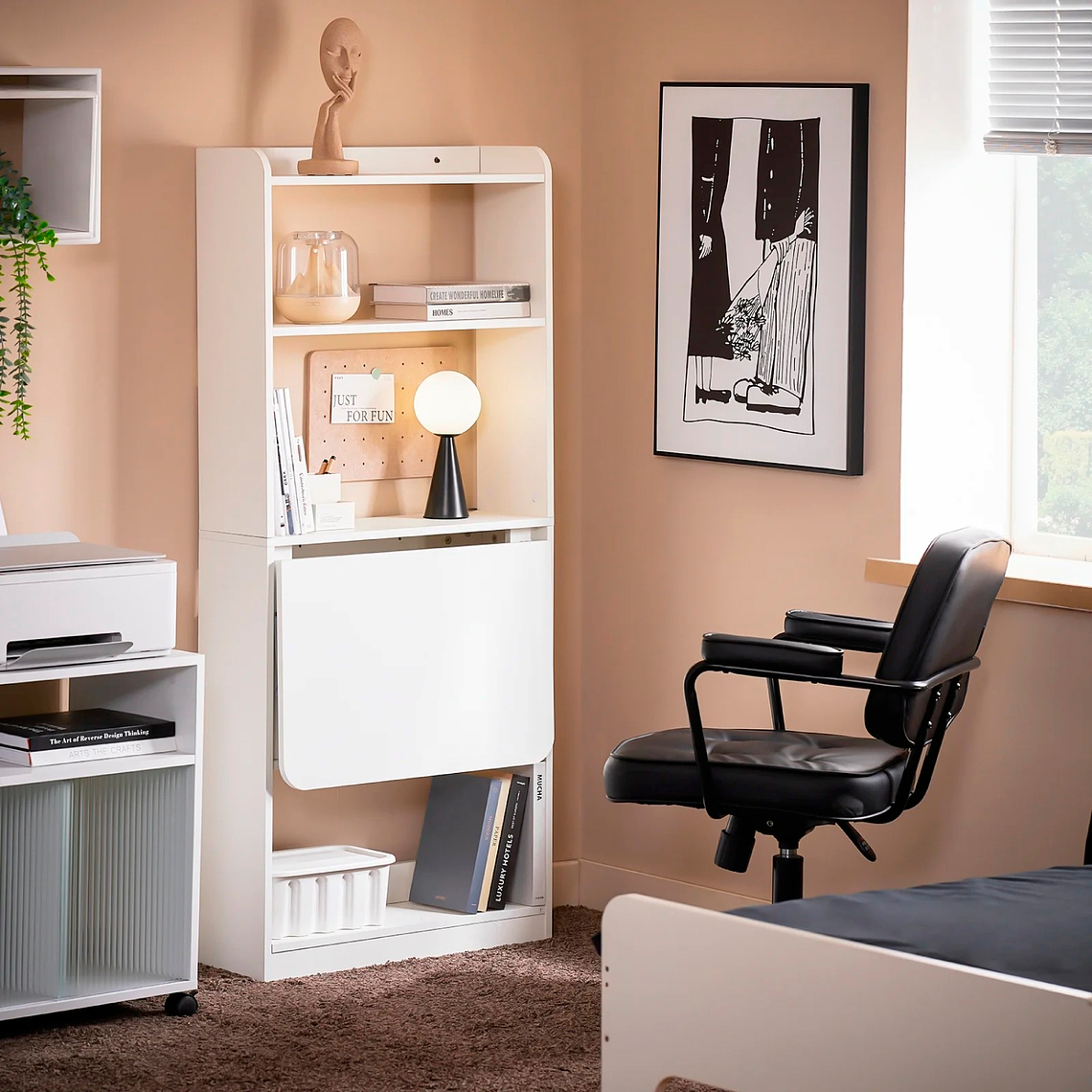 Estantería con Escritorio Plegable Compacto - Blanco 3