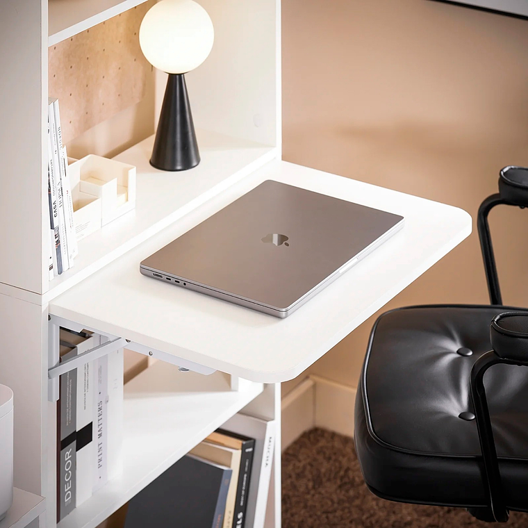 Estantería con Escritorio Plegable Compacto - Blanco 6