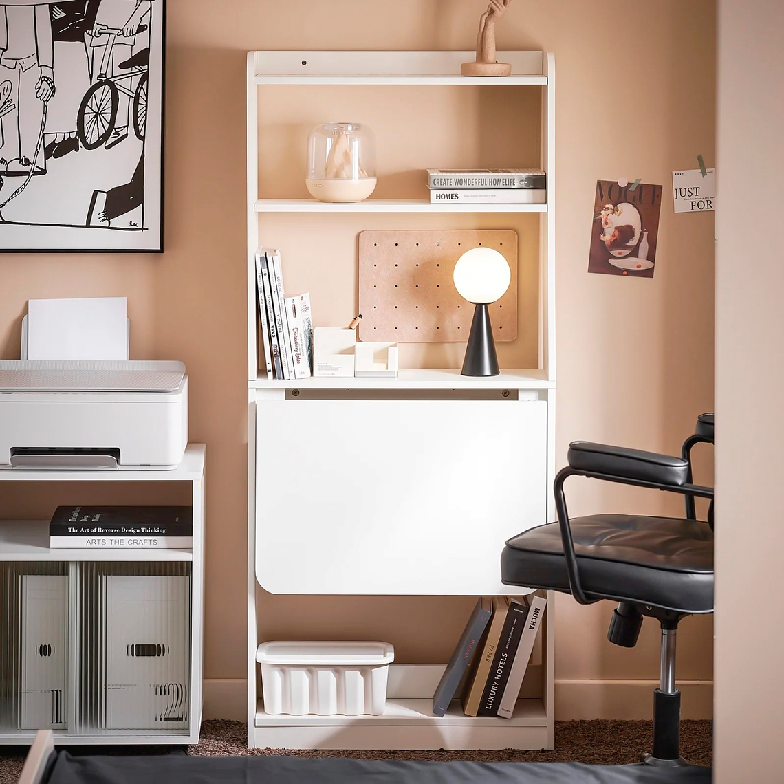 Estantería con Escritorio Plegable Compacto - Blanco 7