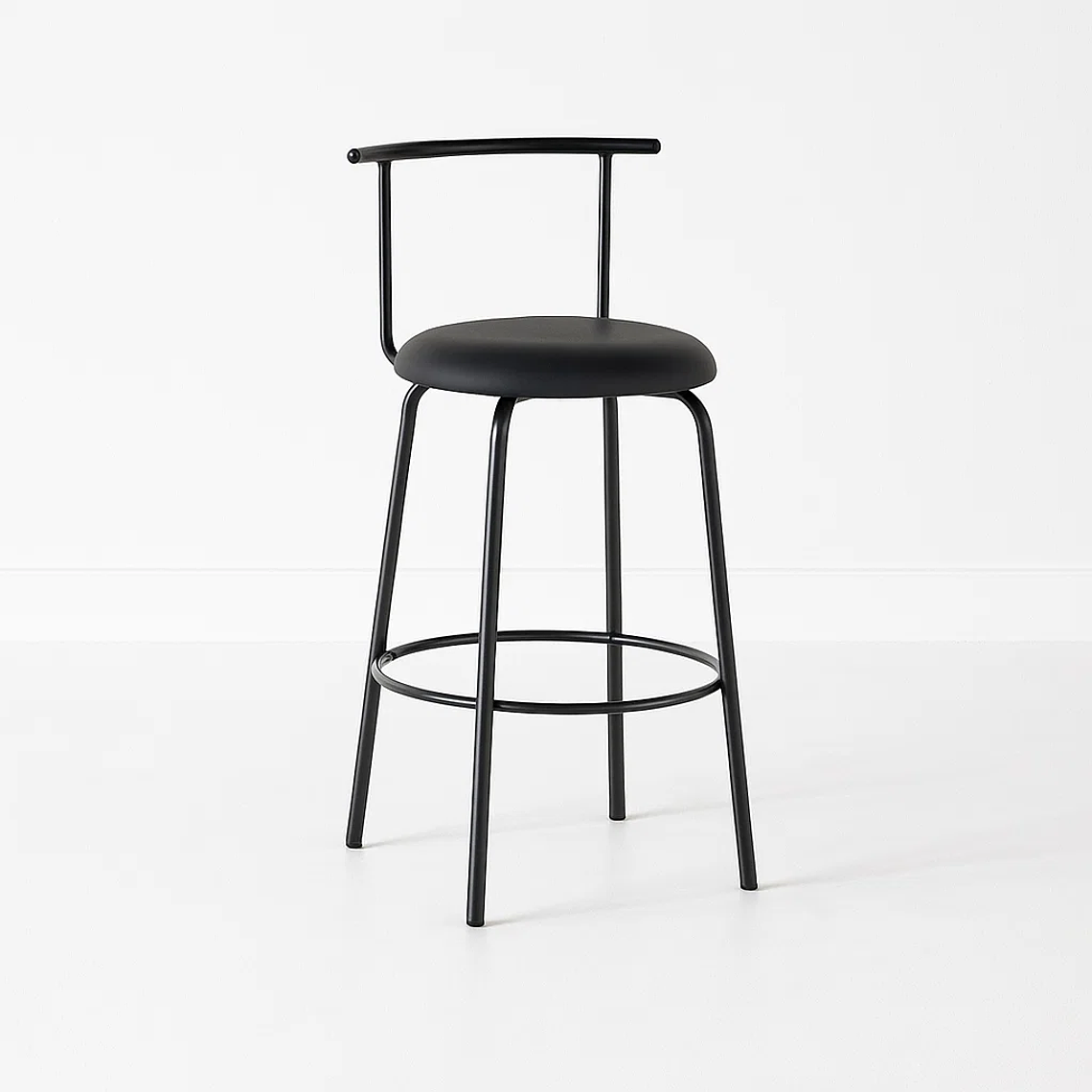 Taburete Alto Bergen Metal y Cuero Sintético - Negro 1