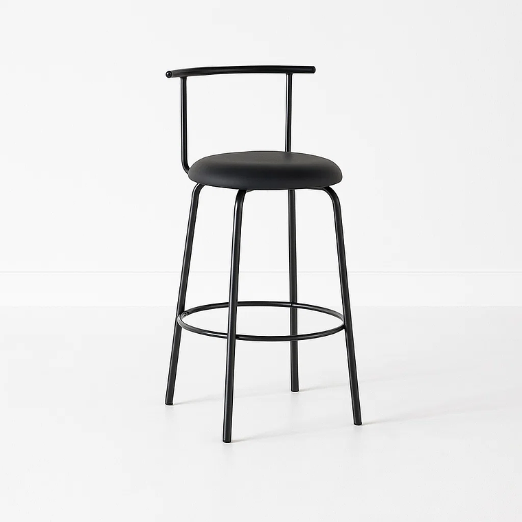 Taburete Alto Bergen Metal y Cuero Sintético - Negro 1