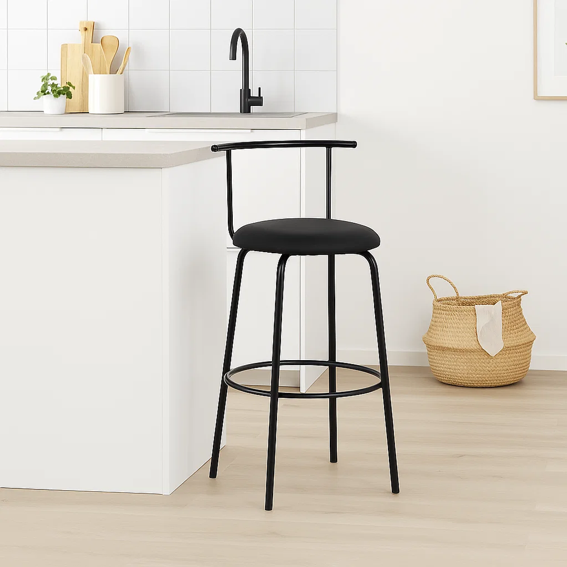 Pack 4 Taburetes Alto Bergen Metal y Cuero Sintético - Negro 4