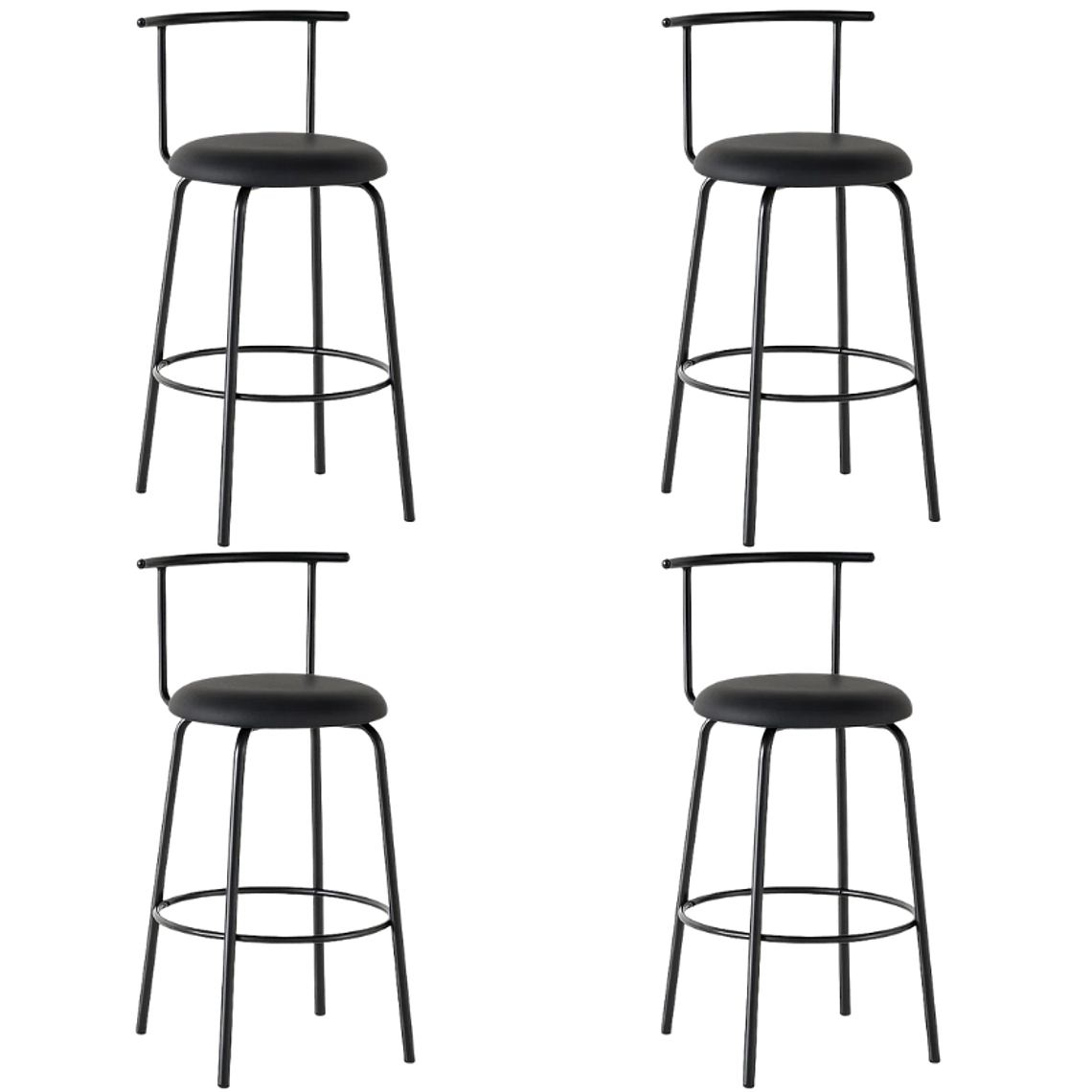 Pack 4 Taburetes Alto Bergen Metal y Cuero Sintético - Negro 1