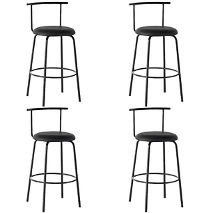 Pack 4 Taburetes Alto Bergen Metal y Cuero Sintético - Negro