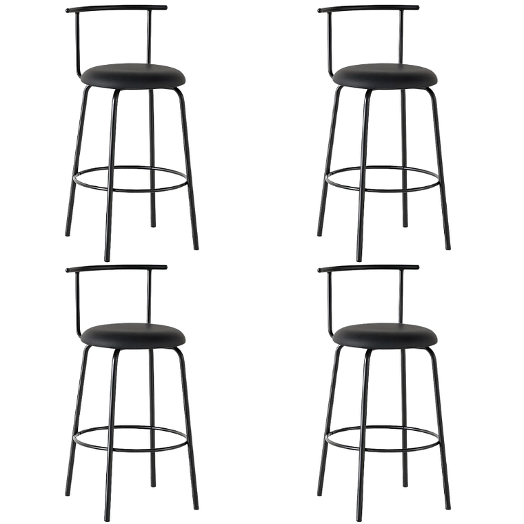 Pack 4 Taburetes Alto Bergen Metal y Cuero Sintético - Negro 1
