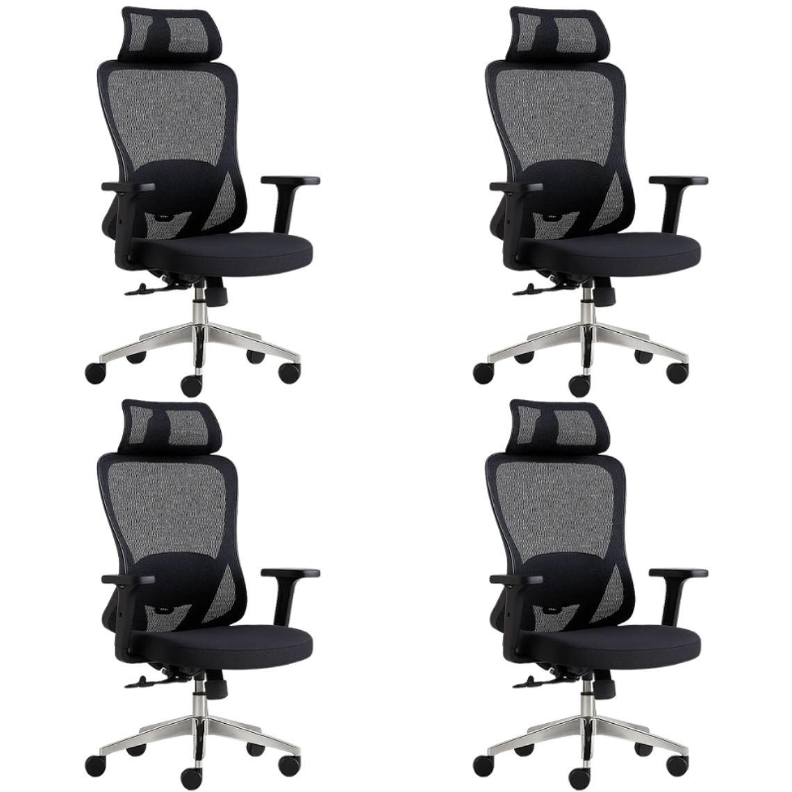 Pack 4 Sillas de Oficina Escritorio Combar - Negras con Soporte Lumbar 1