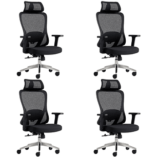 Pack 4 Sillas de Oficina Escritorio Combar - Negras con Soporte Lumbar