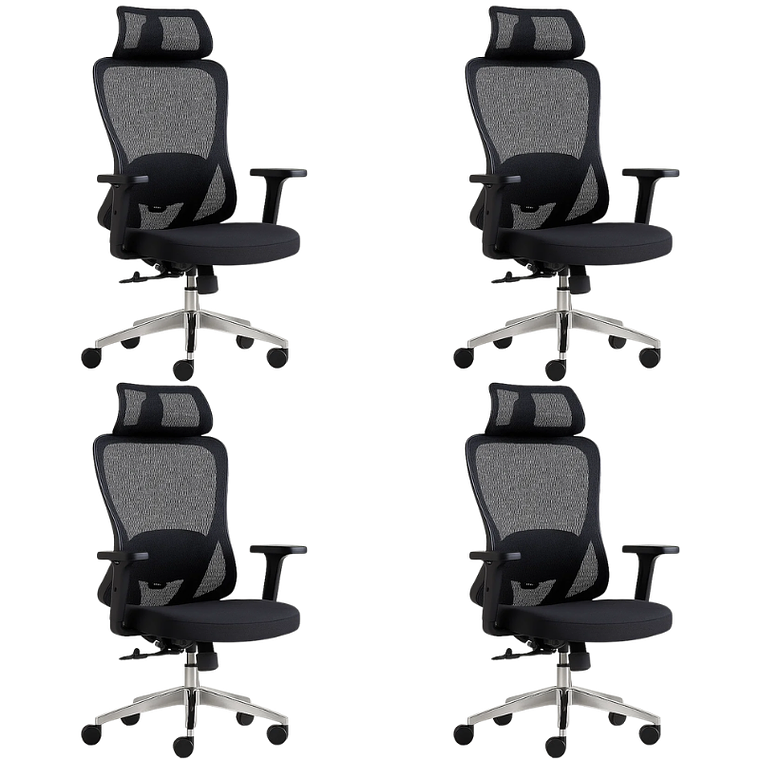 Pack 4 Sillas de Oficina Escritorio Combar - Negras con Soporte Lumbar 1