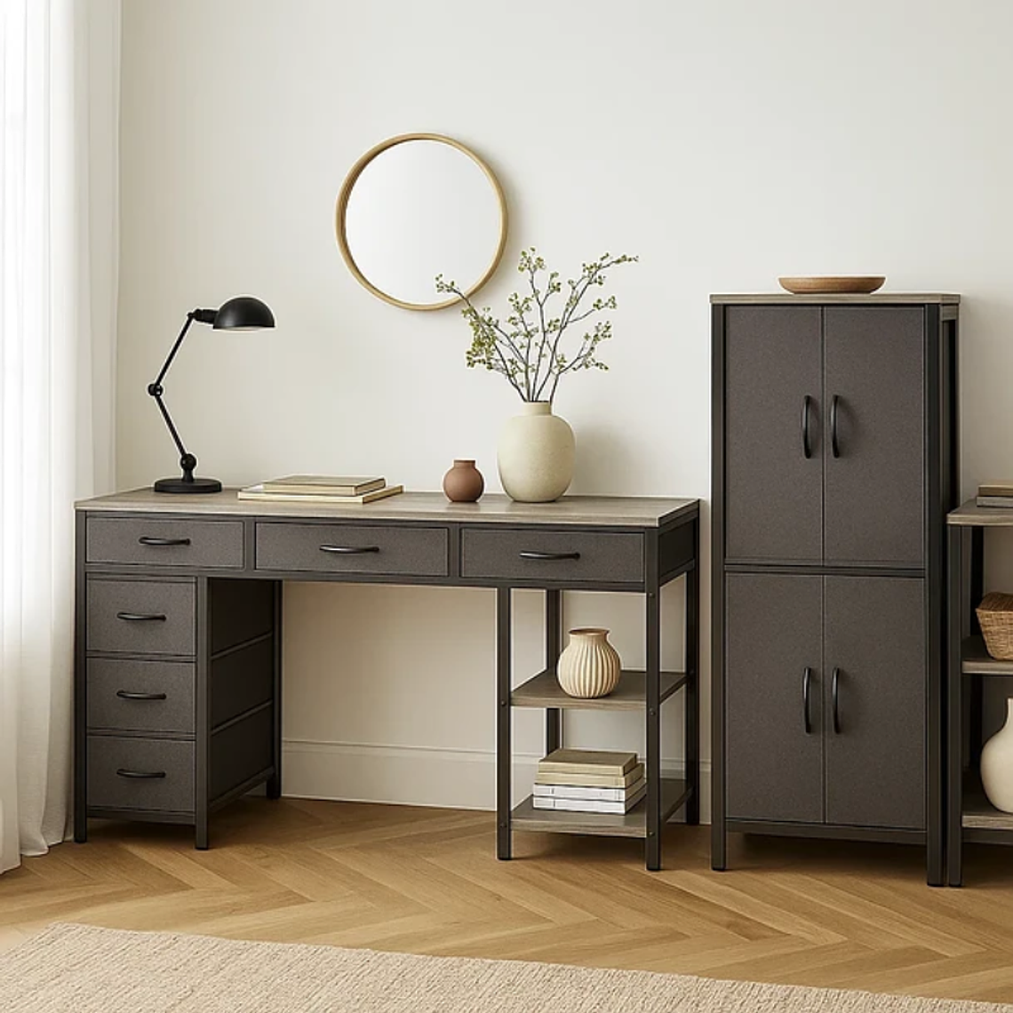 Escritorio Ejecutivo Grey 140cm | Seis Cajones Tela 3