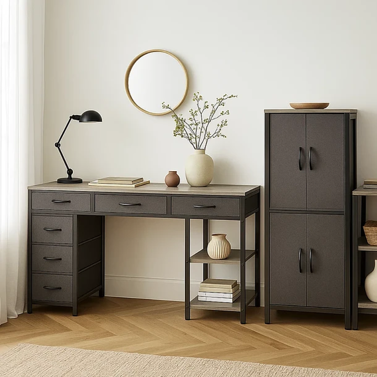 Escritorio Ejecutivo Grey 140cm | Seis Cajones Tela 3