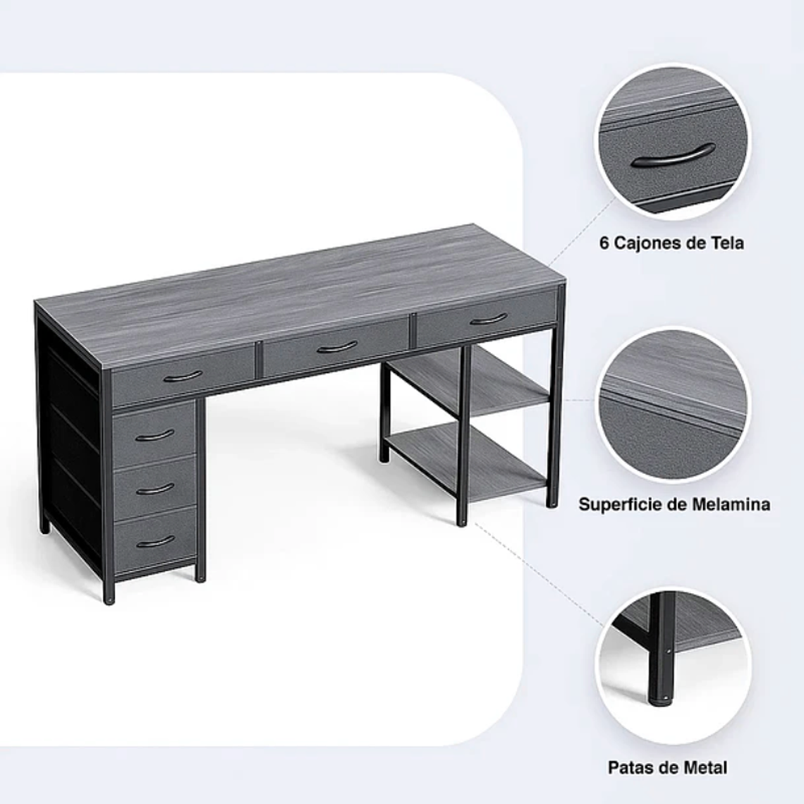 Escritorio Ejecutivo Grey 140cm | Seis Cajones Tela 4