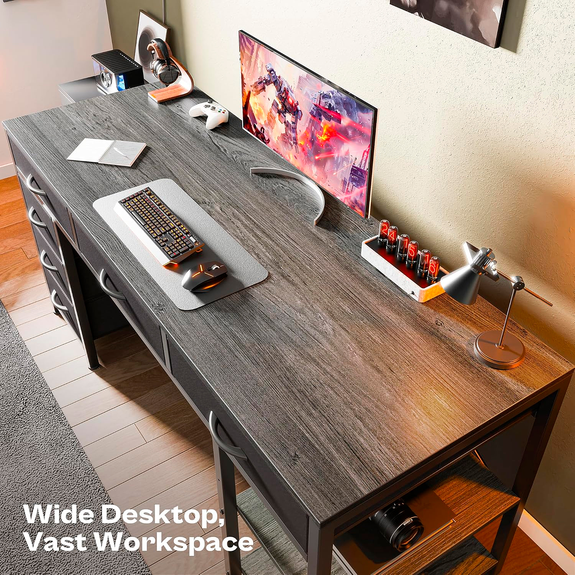 Escritorio Ejecutivo Grey 140cm | Seis Cajones Tela 7