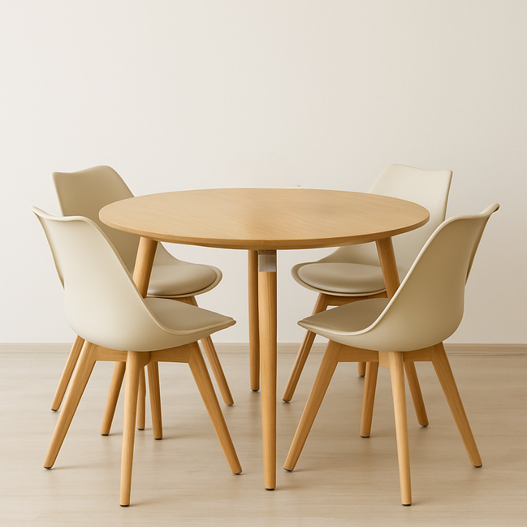 Comedor Ragnarok Wood  redondo Madera 100 cm con 4 Sillas Tulip  3