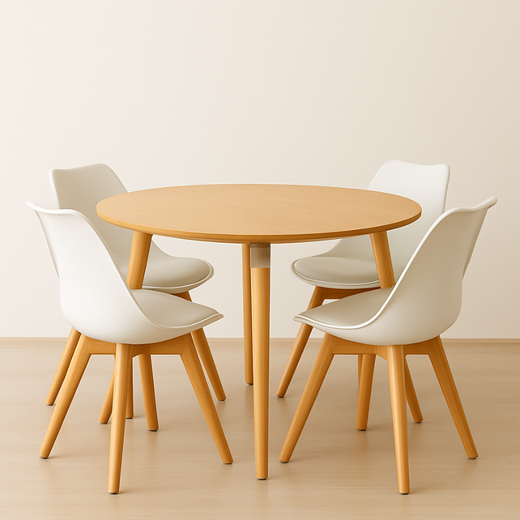 Comedor Ragnarok Wood  redondo Madera 100 cm con 4 Sillas Tulip  1