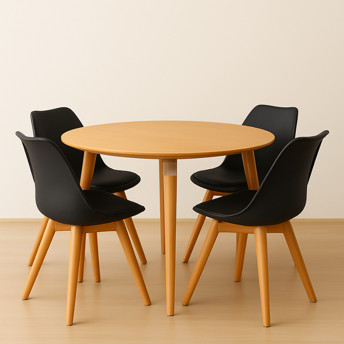 Comedor Ragnarok Wood  redondo Madera 100 cm con 4 Sillas Tulip  2