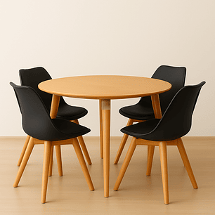 Comedor Ragnarok Wood  redondo Madera 100 cm con 4 Sillas Tulip 