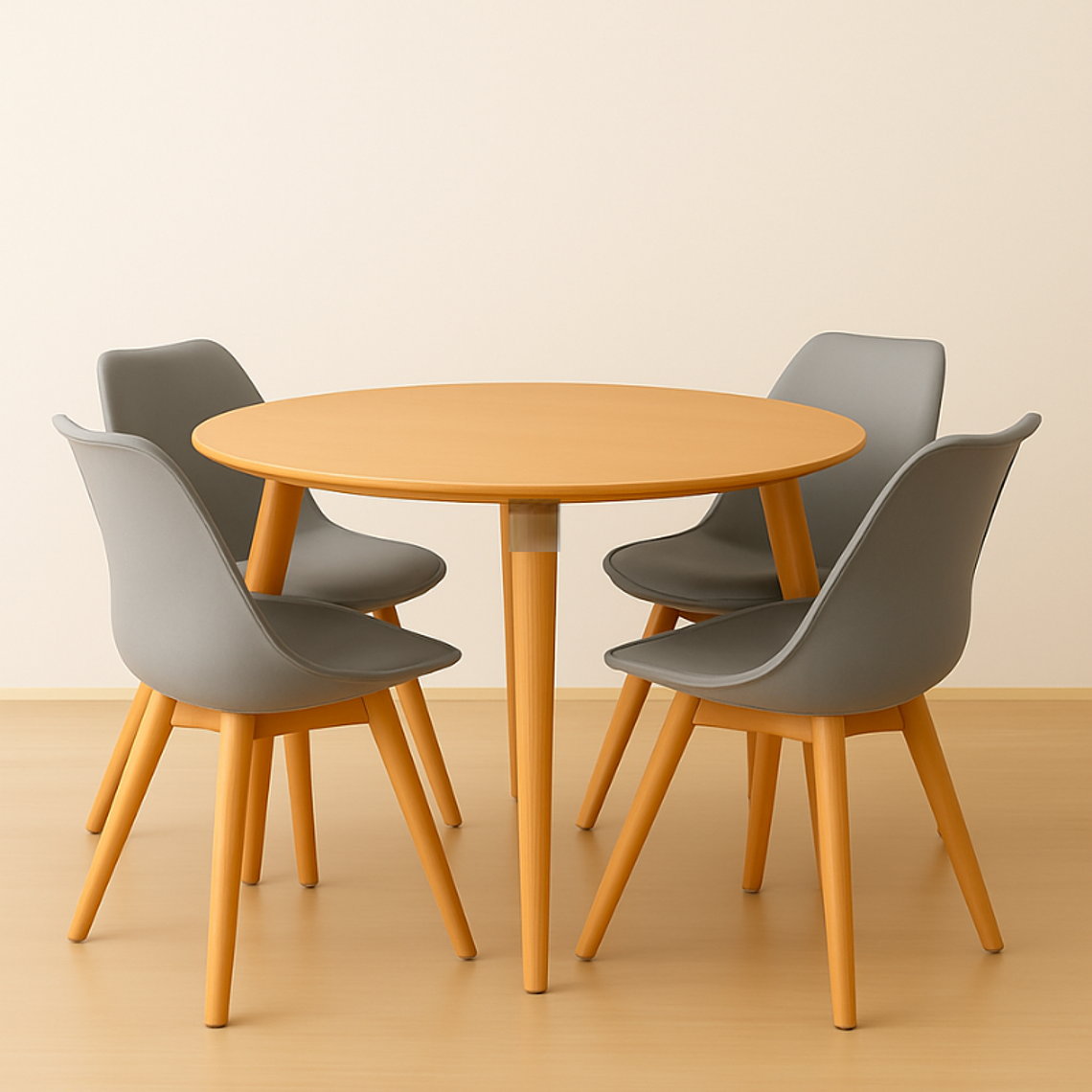 Comedor Ragnarok Wood  redondo Madera 100 cm con 4 Sillas Tulip  4
