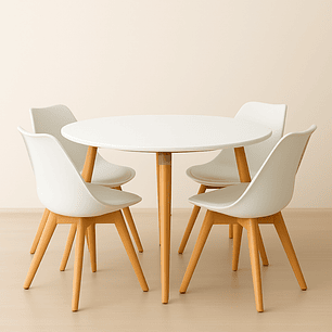 Comedor Ragnarok Wood  redondo Blanco 120 cm con 4 Sillas Tulip