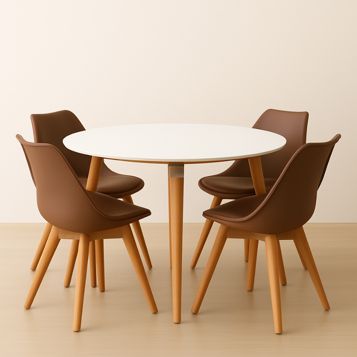 Comedor Ragnarok Wood  redondo Blanco 120 cm con 4 Sillas Tulip 6