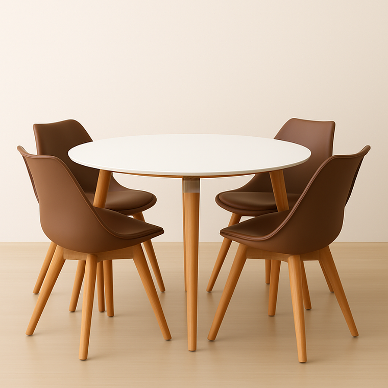 Comedor Ragnarok Wood  redondo Blanco 120 cm con 4 Sillas Tulip 6