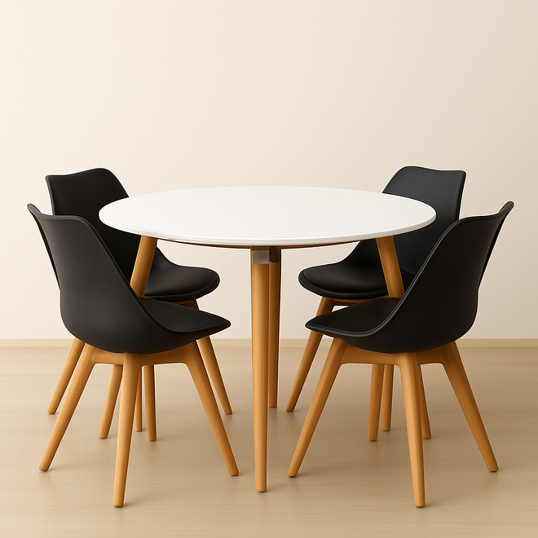 Comedor Ragnarok Wood redondo Blanco 100 cm con 4 Sillas Tulip 5