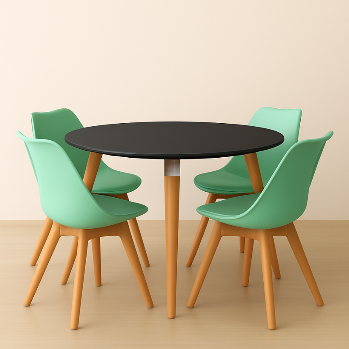 Comedor Ragnarok Wood redondo Negro 100 cm con 4 Sillas Tulip 4
